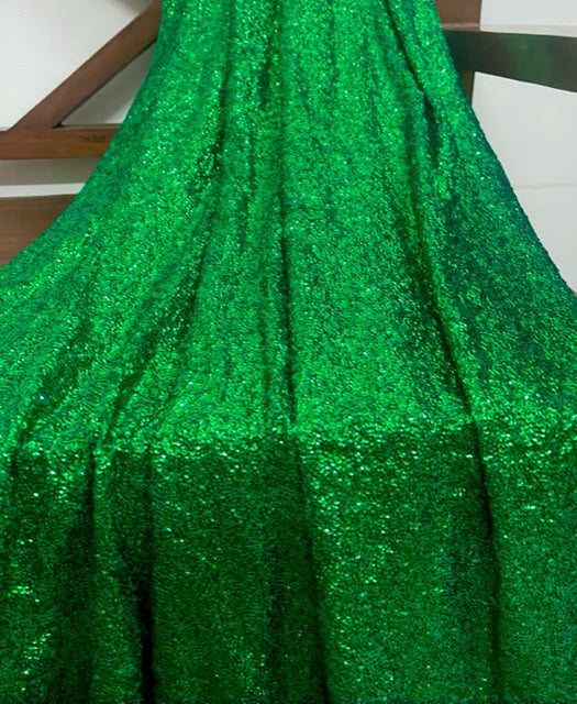 Embroidered Sequin Georgette Fabric in Green color, Multiple lengths will come in the continuous piece - SQAF16