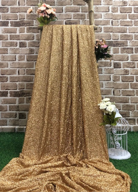 Embroidered Georgette Sequin Fabric in Gold color, Multiple lengths will come in the continuous piece -SQAF21