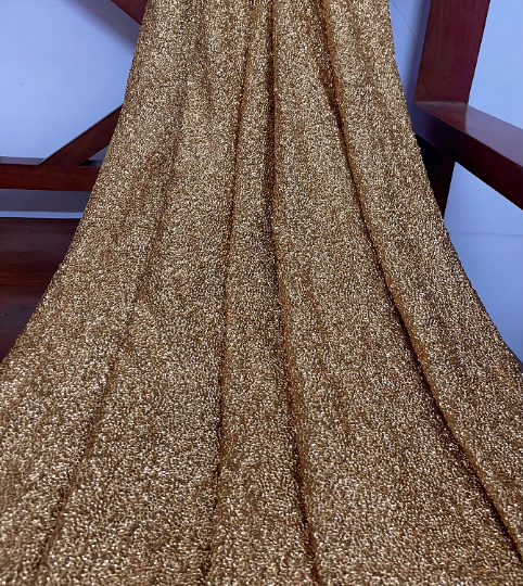 Embroidered Georgette Sequin Fabric in Gold color, Multiple lengths will come in the continuous piece -SQAF21