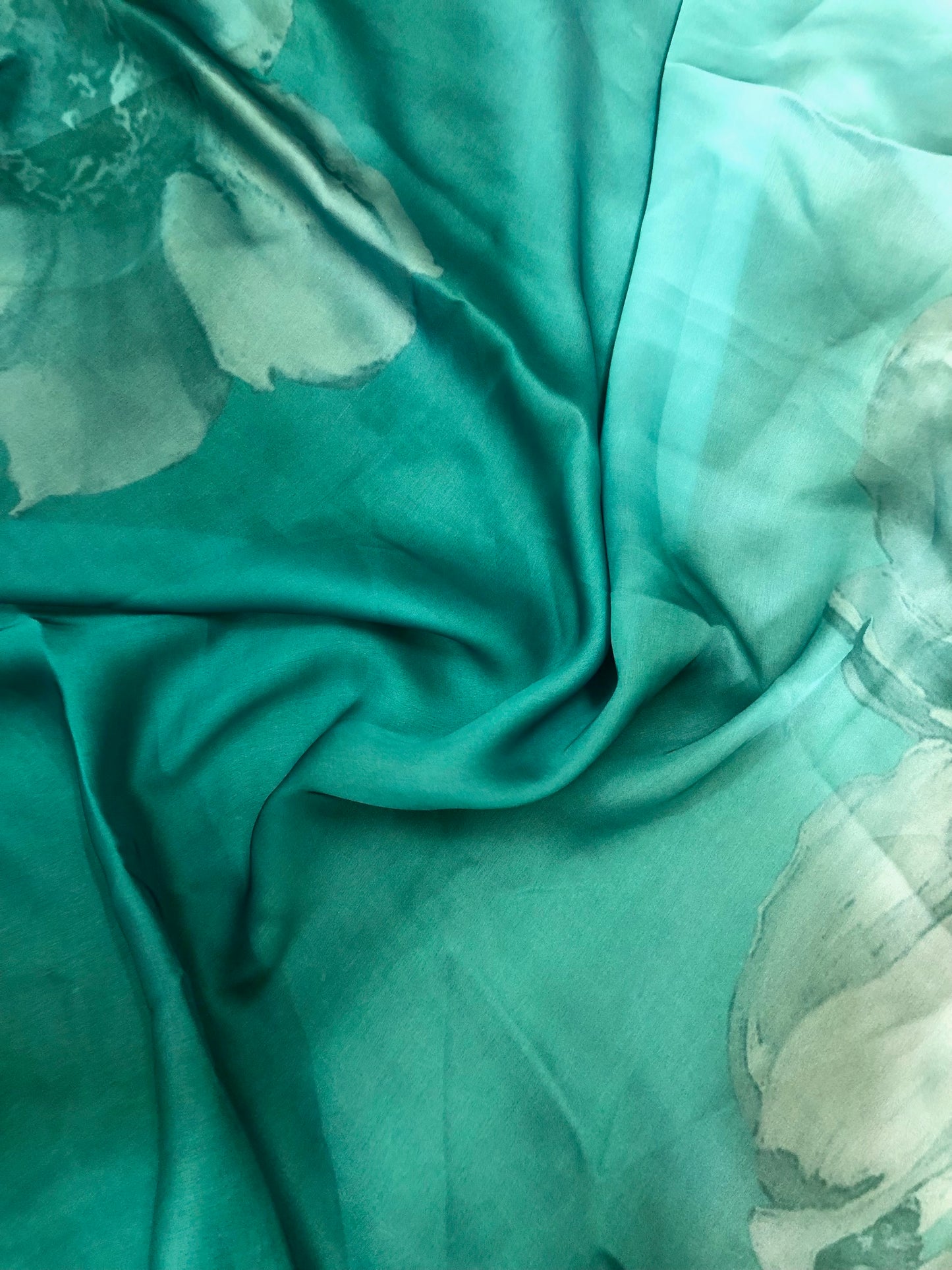 Sea green Crepe Satin Saree Fabric Floral Print Fabric, Wedding Dress fabric, Fashion Fabric, Party Fabric, Occasion Wear - SR01