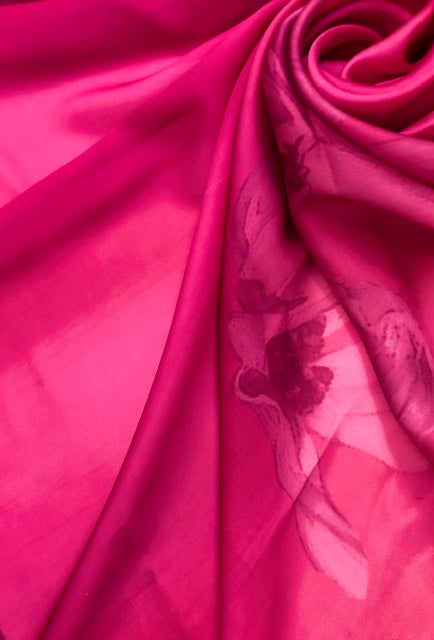 Crepe Satin Saree Floral Print Fabric in Coral and peach color, Wedding Dress fabric, Fashion Fabric, Party Fabric, Occasion Wear - SR05