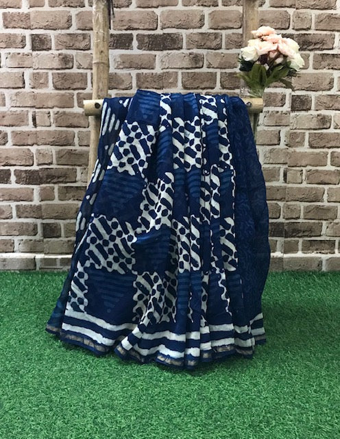 Pure cotton Dyed Saree Fabric in Blue Color, Wedding Dress fabric, Fashion Fabric, Party Fabric, Occasion Wear - SR07