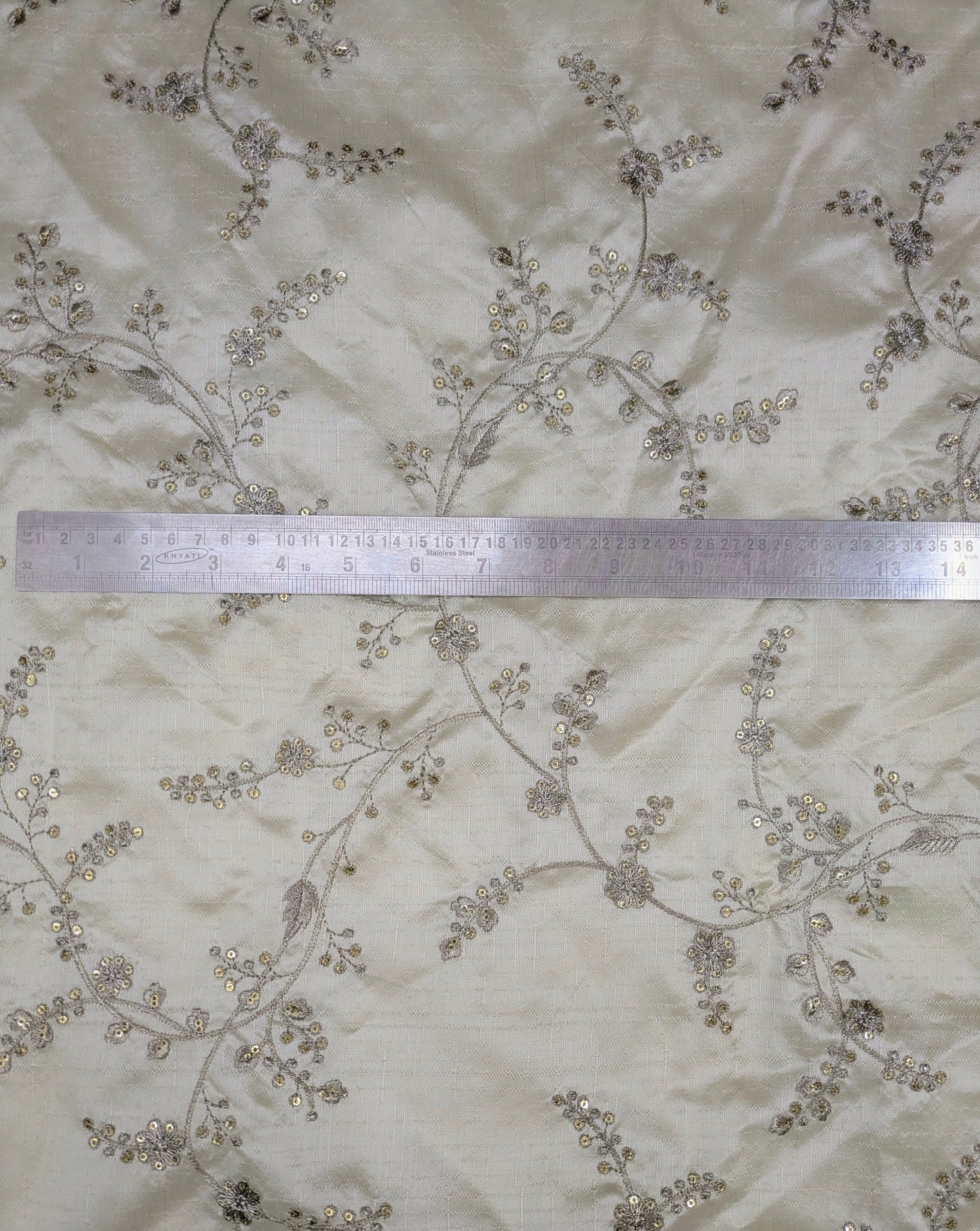 Embroidered fabric, Off White and Silver Gold floral design fabric, Luxury fabric, Embroidery design, Handmade, Bridesmaid dress, Thread embroidery - NFAF105