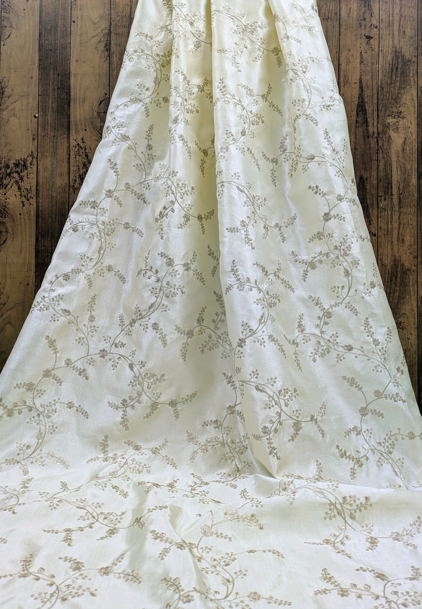 Embroidered fabric, Off White and Silver Gold floral design fabric, Luxury fabric, Embroidery design, Handmade, Bridesmaid dress, Thread embroidery - NFAF105