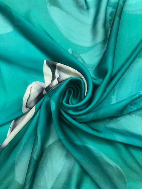 Sea green Crepe Satin Saree Fabric Floral Print Fabric, Wedding Dress fabric, Fashion Fabric, Party Fabric, Occasion Wear - SR01