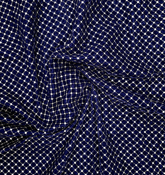 Embroidered velvet fabric Navy blue stretchable fabric Gold Embroidery Brocade Luxury fabric Bridal dress party wear fabric by the yard