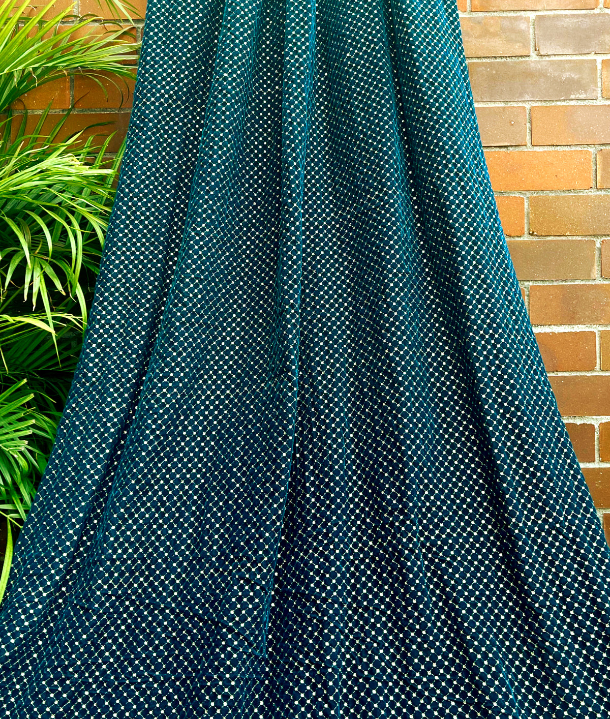 Greenish Blue embroidered velvet fabric, Embroidered Stretch fabric, Haute couture, Embroidery design, Luxury fabric, Bridesmaid dress - VLTF910