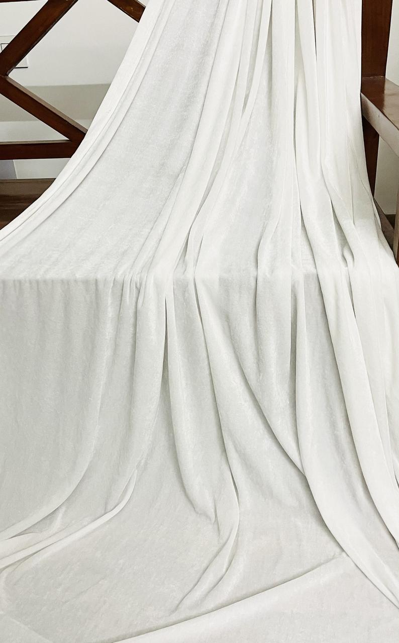 Velvet Stretch Fabric in White Color, Multiple lengths will come in the continuous piece - VLTF16