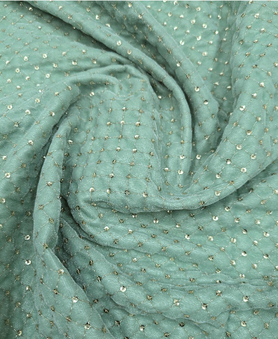 Green and Gold embroidered velvet fabric, Stretch fabric, Haute couture, Embroidery design, Luxury fabric, Bridesmaid dress - VLTF923