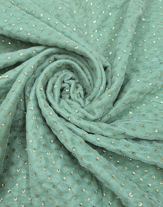 Green and Gold embroidered velvet fabric, Stretch fabric, Haute couture, Embroidery design, Luxury fabric, Bridesmaid dress - VLTF923