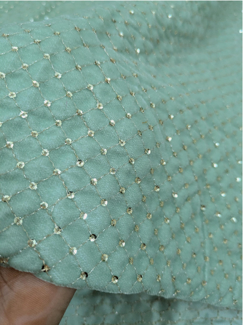 Green and Gold embroidered velvet fabric, Stretch fabric, Haute couture, Embroidery design, Luxury fabric, Bridesmaid dress - VLTF923