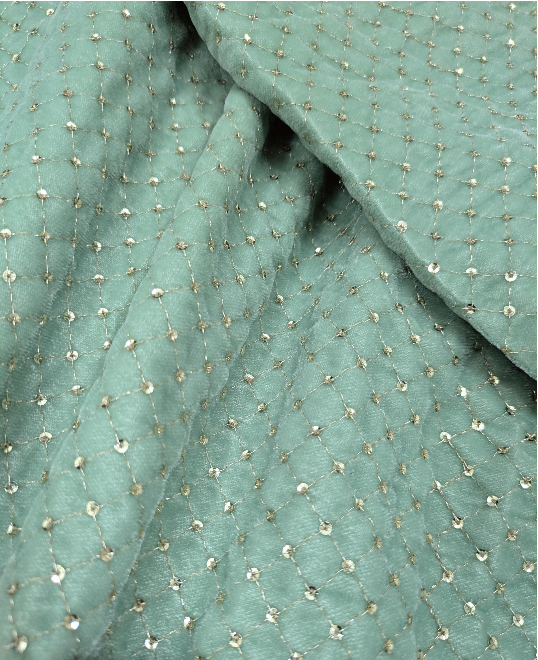 Green and Gold embroidered velvet fabric, Stretch fabric, Haute couture, Embroidery design, Luxury fabric, Bridesmaid dress - VLTF923