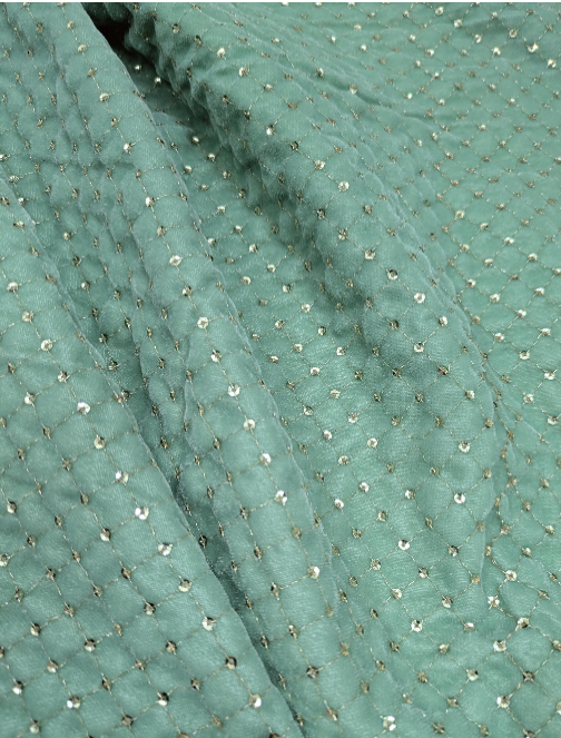Green and Gold embroidered velvet fabric, Stretch fabric, Haute couture, Embroidery design, Luxury fabric, Bridesmaid dress - VLTF923