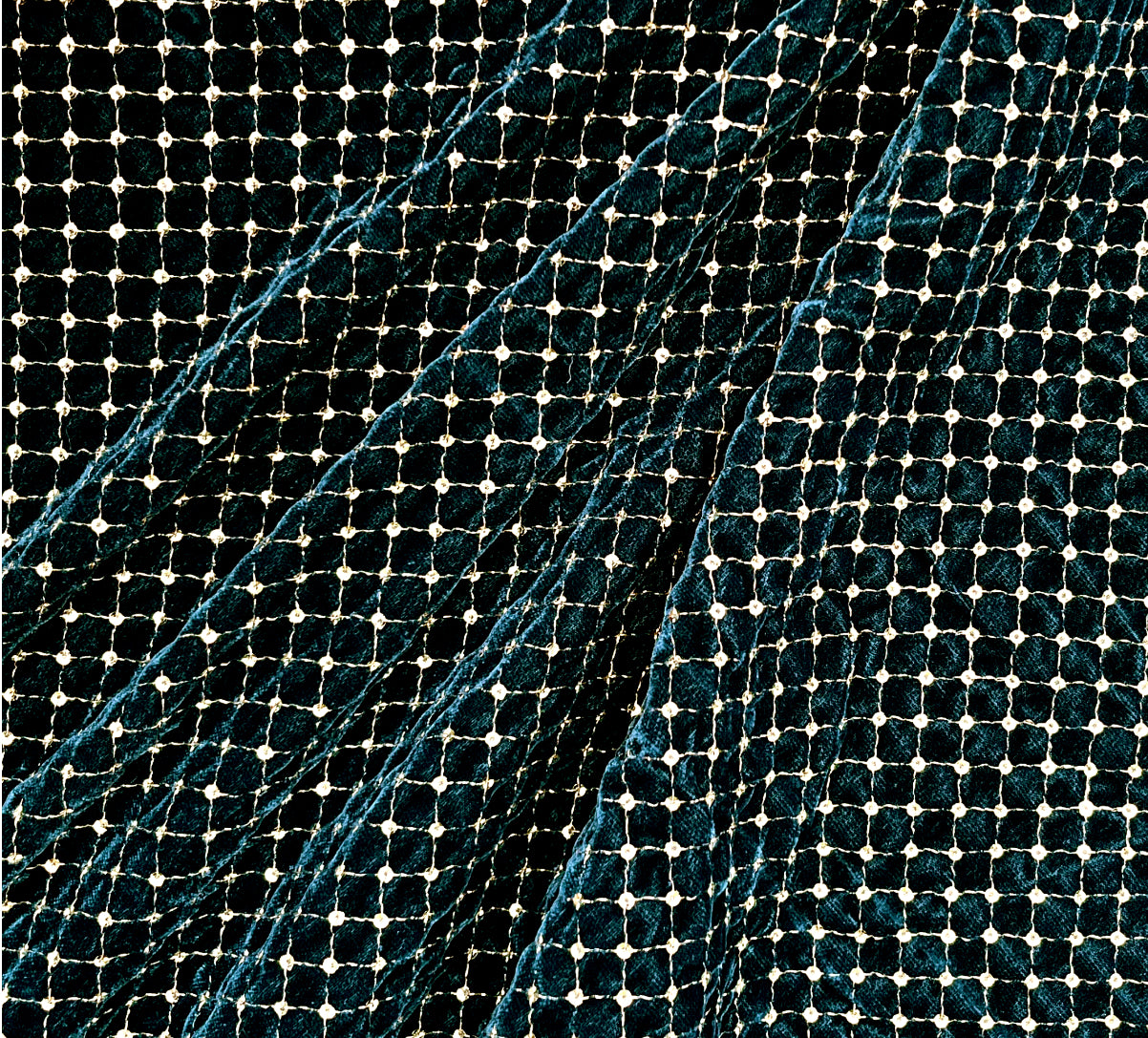 Greenish Blue embroidered velvet fabric, Embroidered Stretch fabric, Haute couture, Embroidery design, Luxury fabric, Bridesmaid dress - VLTF910