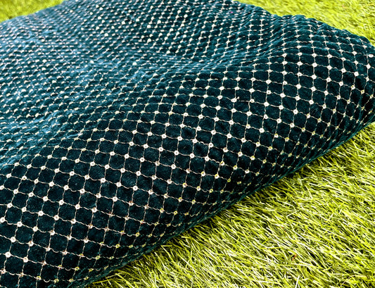 Greenish Blue embroidered velvet fabric, Embroidered Stretch fabric, Haute couture, Embroidery design, Luxury fabric, Bridesmaid dress - VLTF910