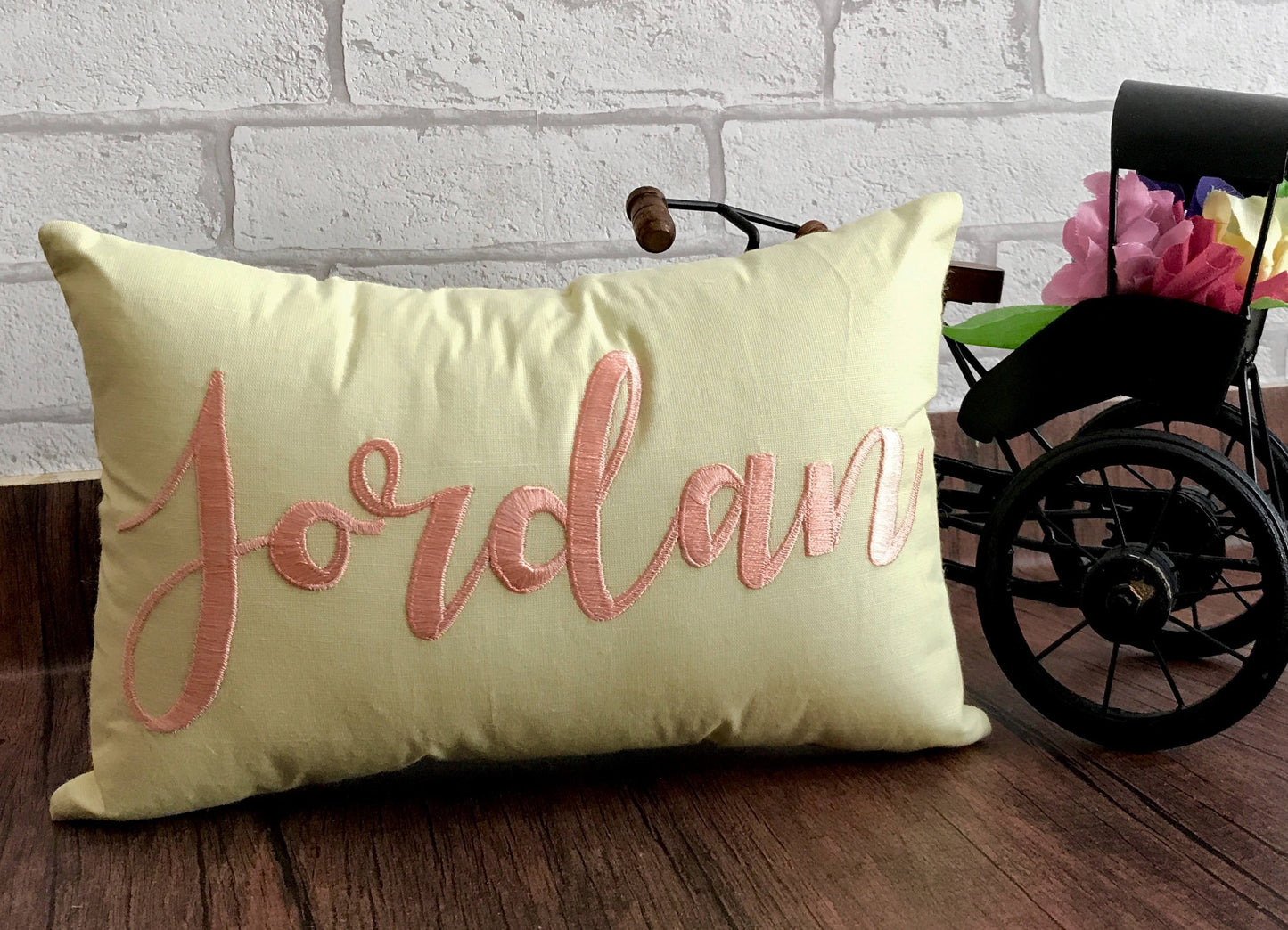 Custom Name Hand Embroidery Pillow Personalized Kids or Last Name Couple Wedding Love Anniversary Gift In all sizes and Colors.