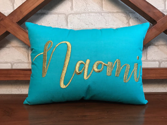 Custom Name Hand Embroidery Pillow Personalized Kids or Last Name Couple Wedding Love Anniversary Gift In all sizes and Colors.