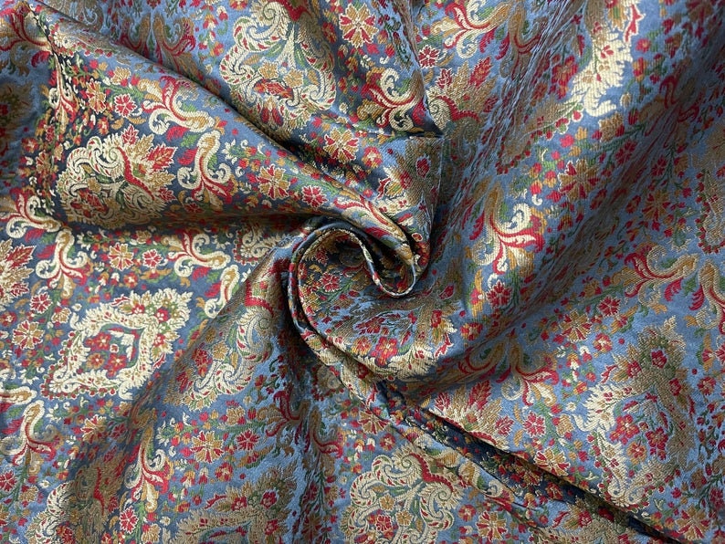 India Banarasi Brocade Fabric in Gray and Gold color, Multiple Length will come in a continuous piece - NF94