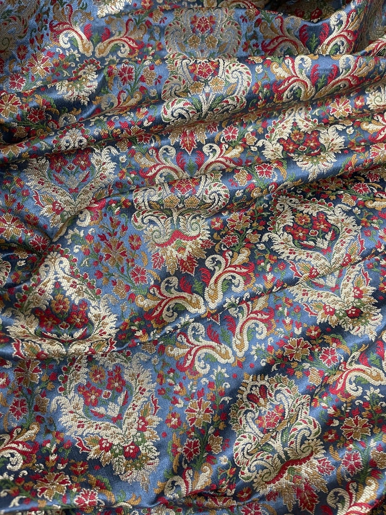 India Banarasi Brocade Fabric in Gray and Gold color, Multiple Length will come in a continuous piece - NF94