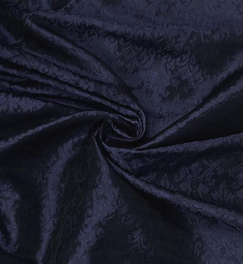 Indian Banarasi Brocade Fabric in Black and Blueish Color, Multiple lengths will come in a continuous piece -NF492