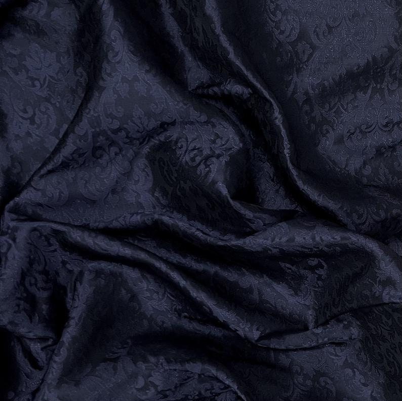 Indian Banarasi Brocade Fabric in Black and Blueish Color, Multiple lengths will come in a continuous piece -NF492