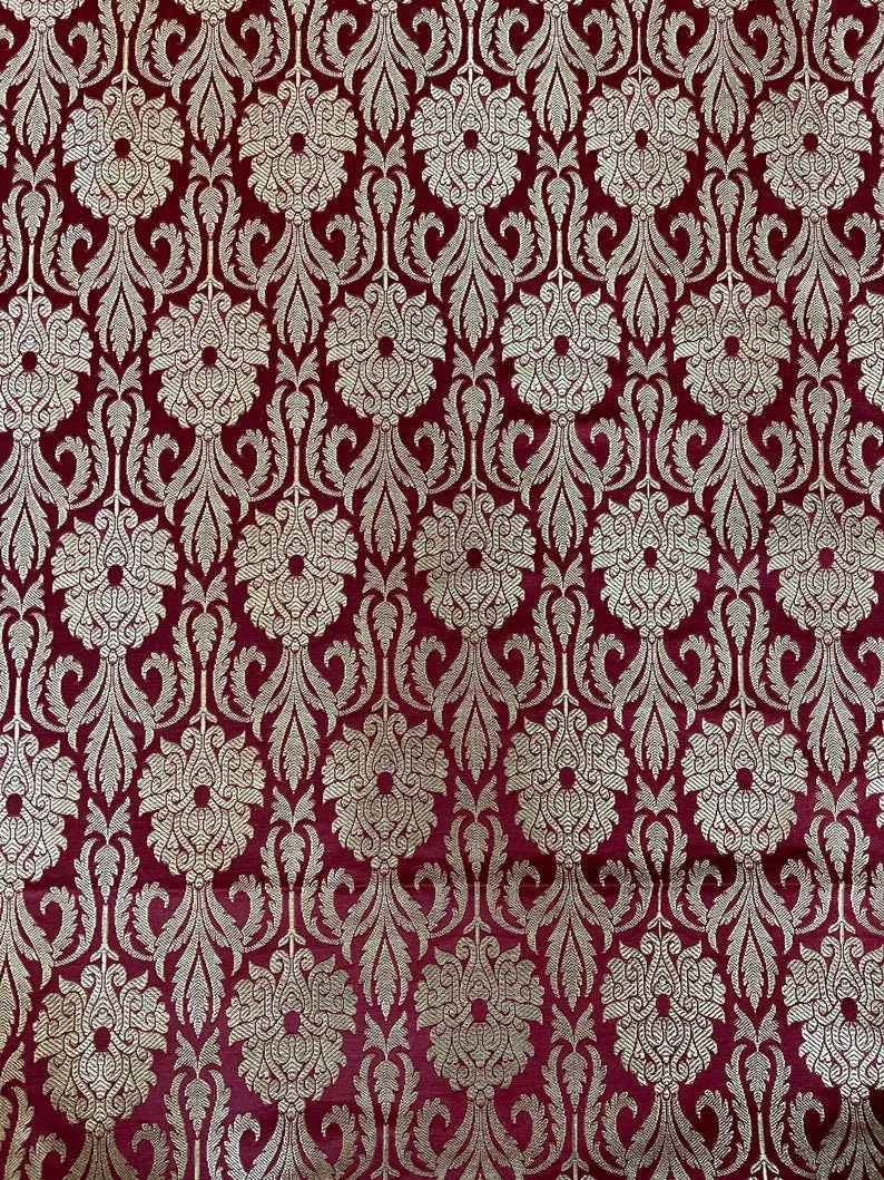 Indian Banarasi Brocade Fabric in Red and Gold color, Multiple lengths will come in the continuous piece - NF351