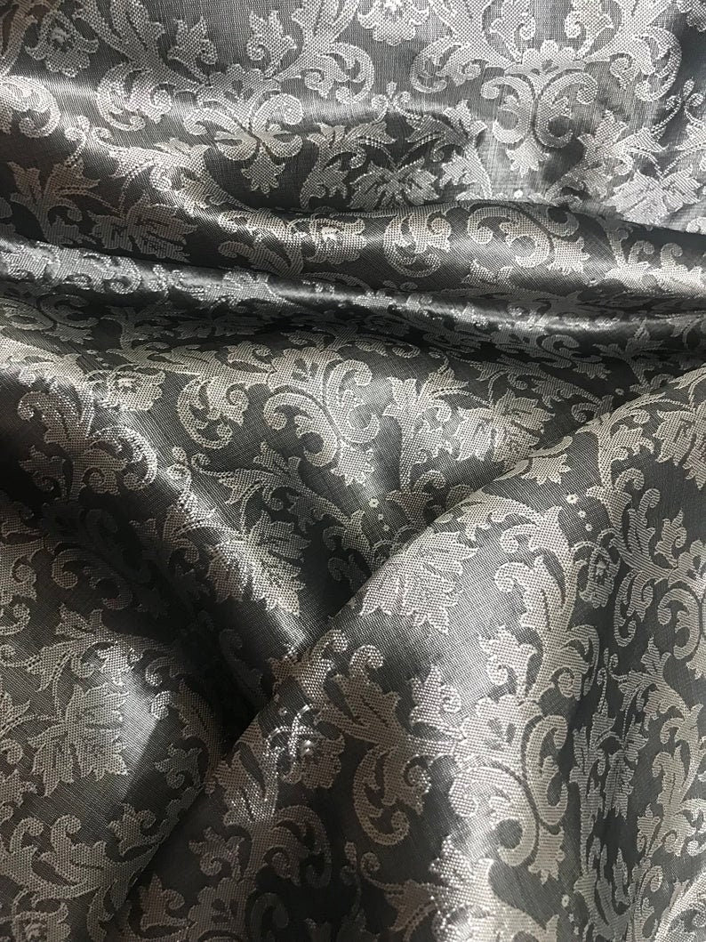 Indian Banarasi Brocade fabric in Gray Silver Color, Multiple lengths will come in a continuous piece  - NF25