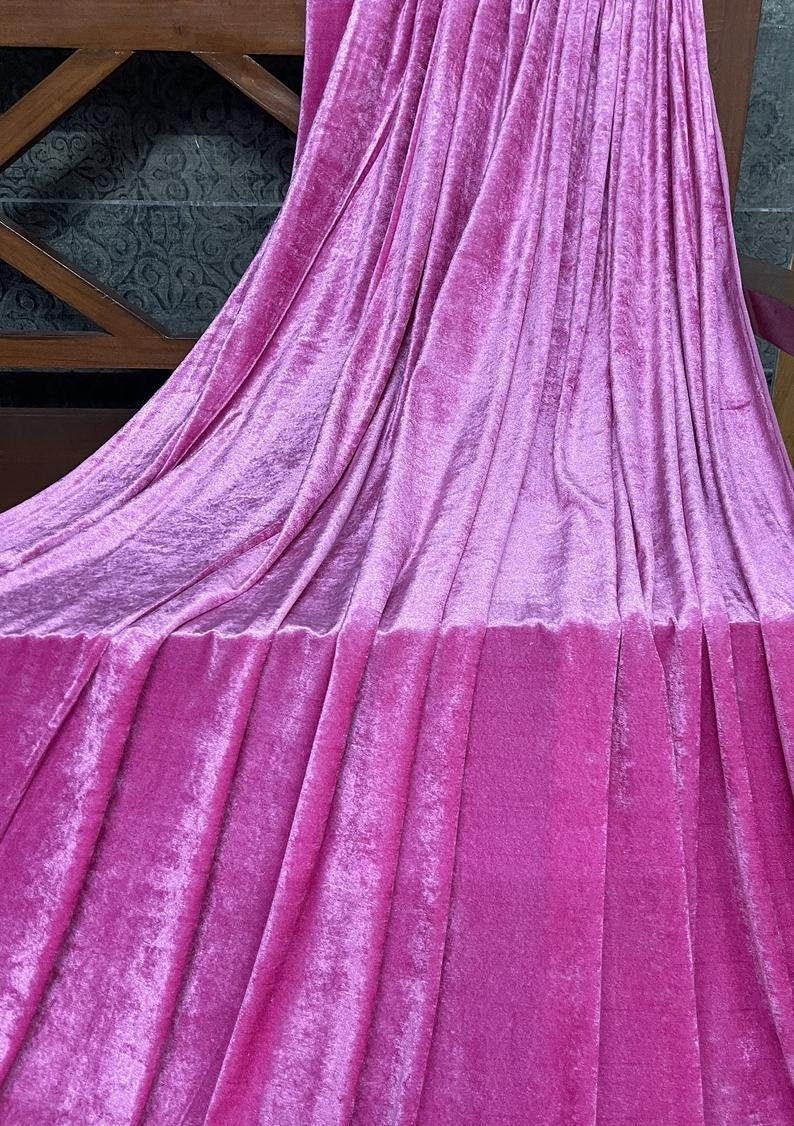 Velvet Stretchable Fabric in Pink color, Multiple lengths will come in the continuous piece - VLTF19