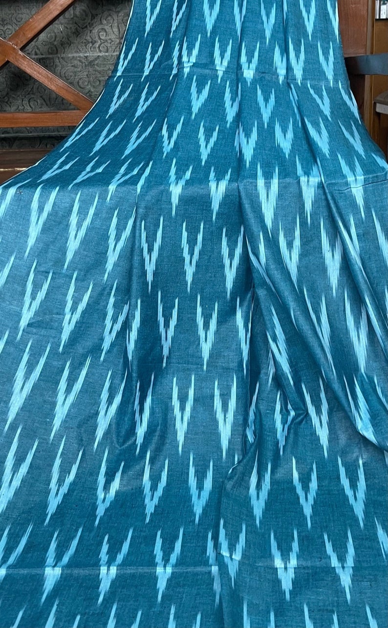 Indian Pure Cotton Ikat weave fabric in Blue Color, Multiple lengths will come in the continuous piece - COTF03