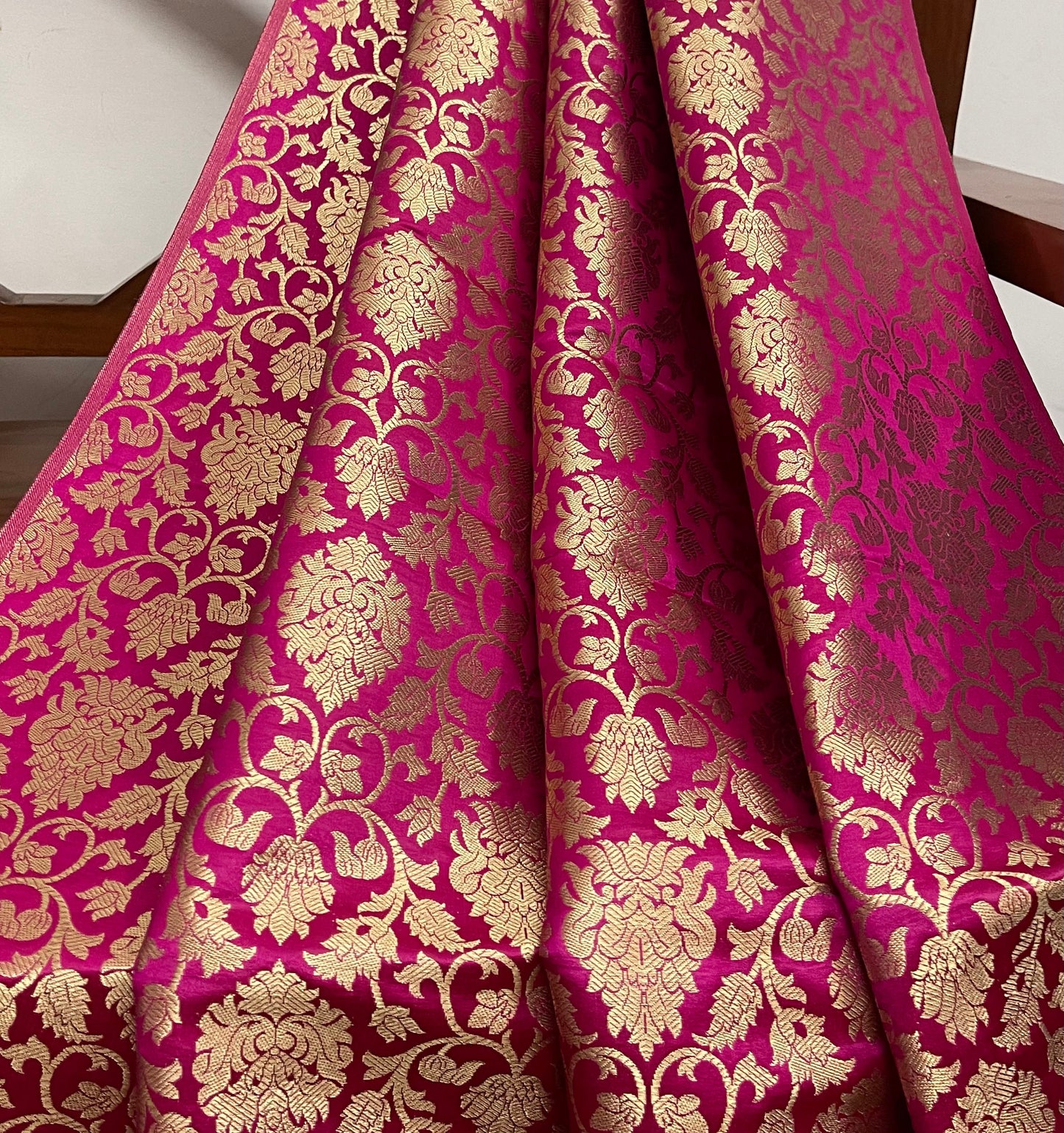 Indian Banarasi Brocade fabric in Pink And Gold color, Multiple length will come in a continuous piece - NF797