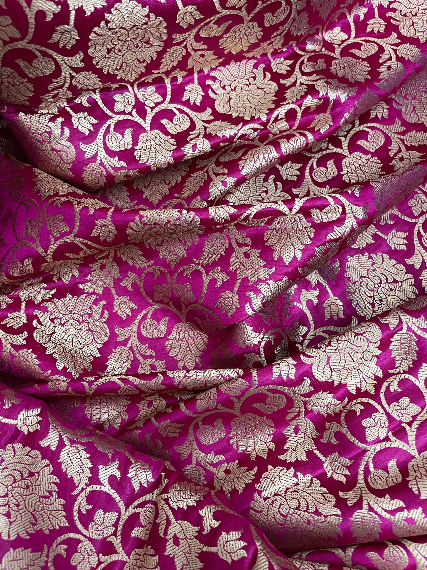 Indian Banarasi Brocade fabric in Pink And Gold color, Multiple length will come in a continuous piece - NF797