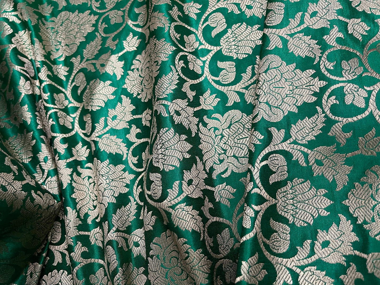 Indian Banarasi Brocade Fabric in Green and Gold color,   Multiple lengths will come in a continuous piece - NF448