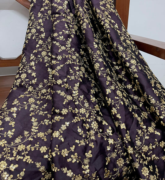 Indian Embroidered Fabric in Purple & Gold color, Multiple lengths will come in the continuous piece - NF27