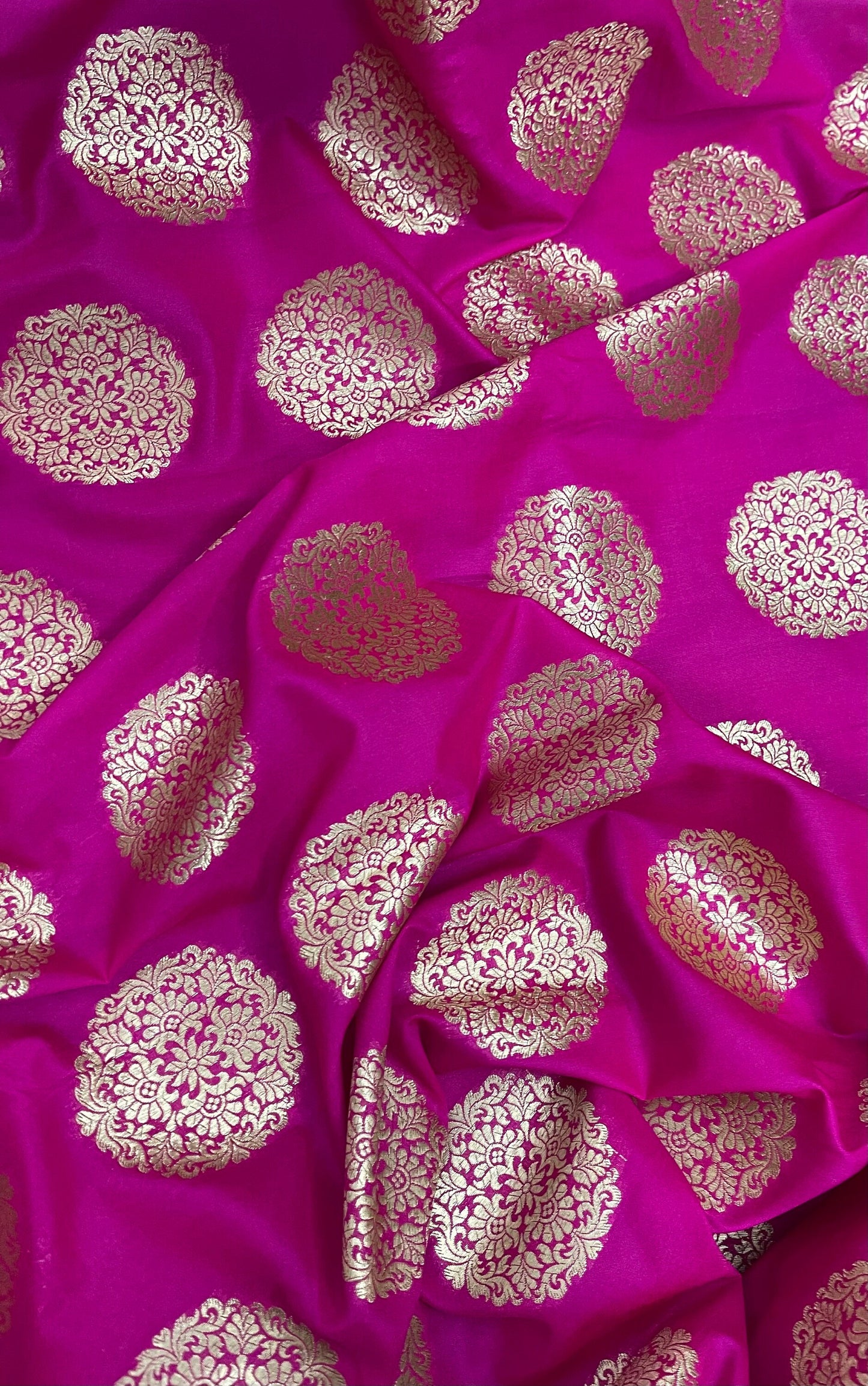 Indian Banarasi Brocade Fabric in Pink and Gold color,  Multiple lengths will come in the continuous Piece - NF737