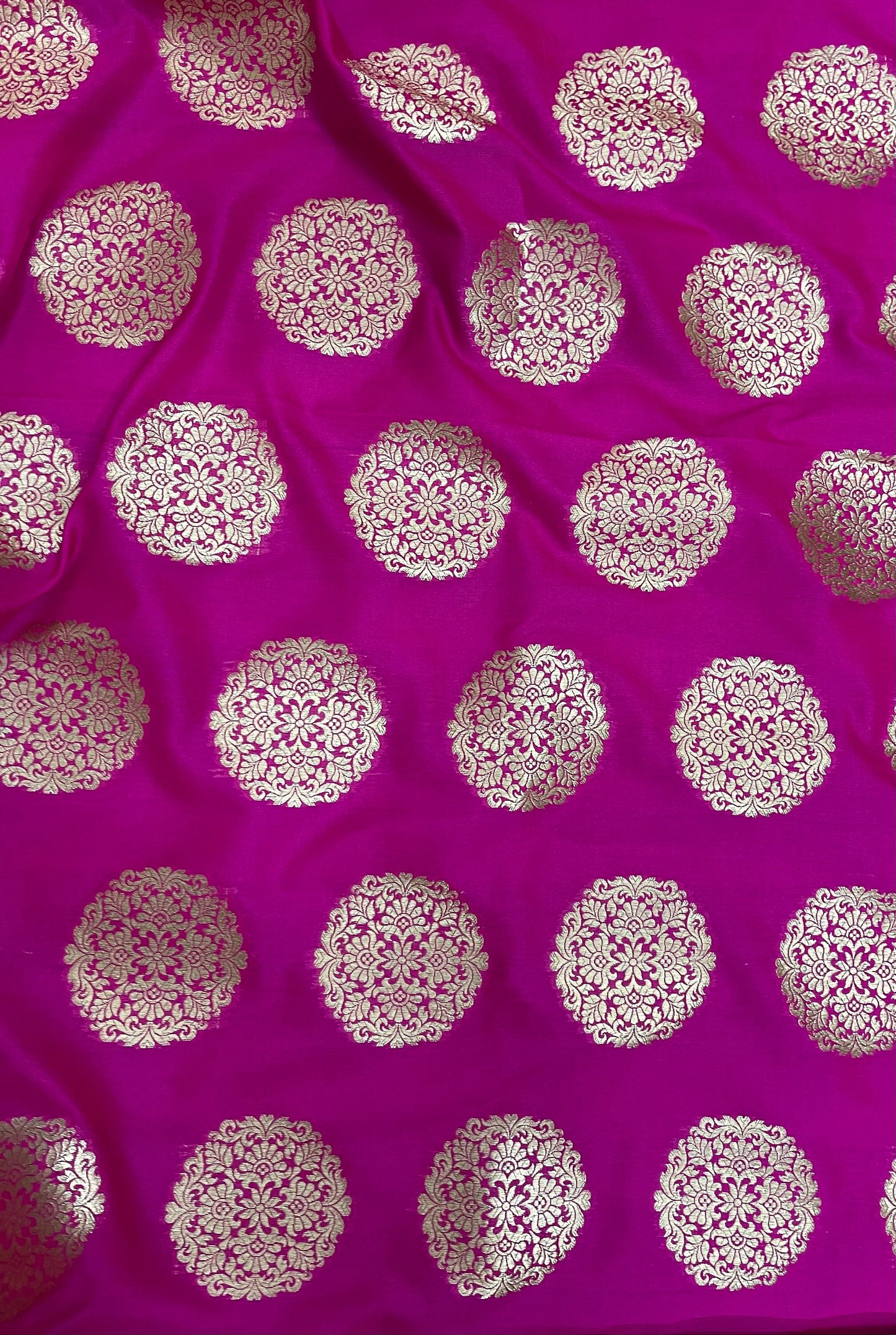 Indian Banarasi Brocade Fabric in Pink and Gold color,  Multiple lengths will come in the continuous Piece - NF737