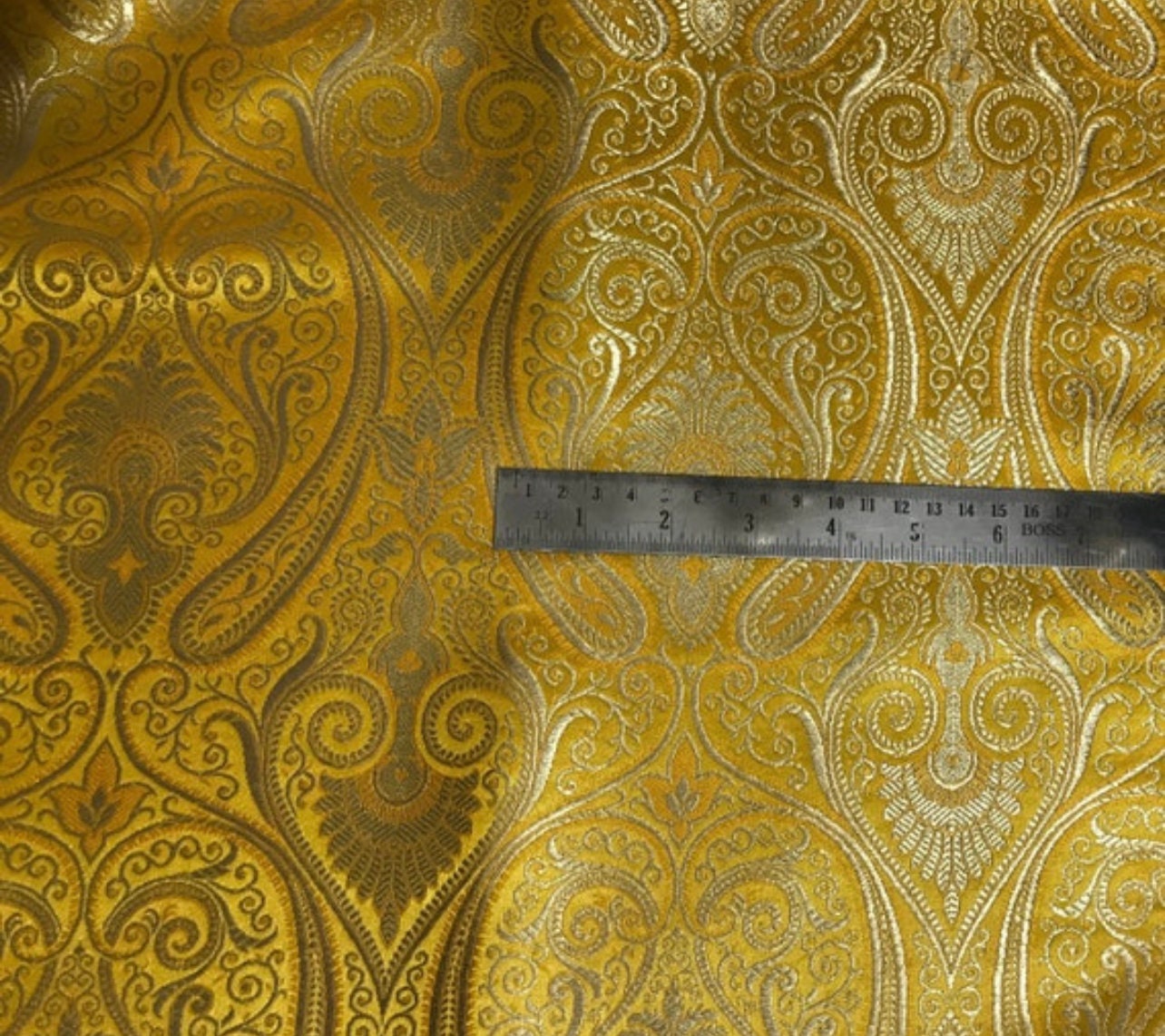 Indian Banarasi Brocade fabric in Yellow and Gold color, Multiple lengths will come in the continuous piece - NF176