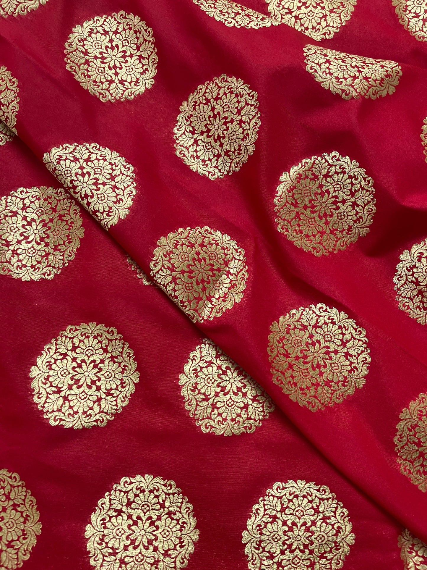 Indian Banarasi Brocade Fabric in Red and Gold color, Multiple lengths will come in the continuous piece - NF419