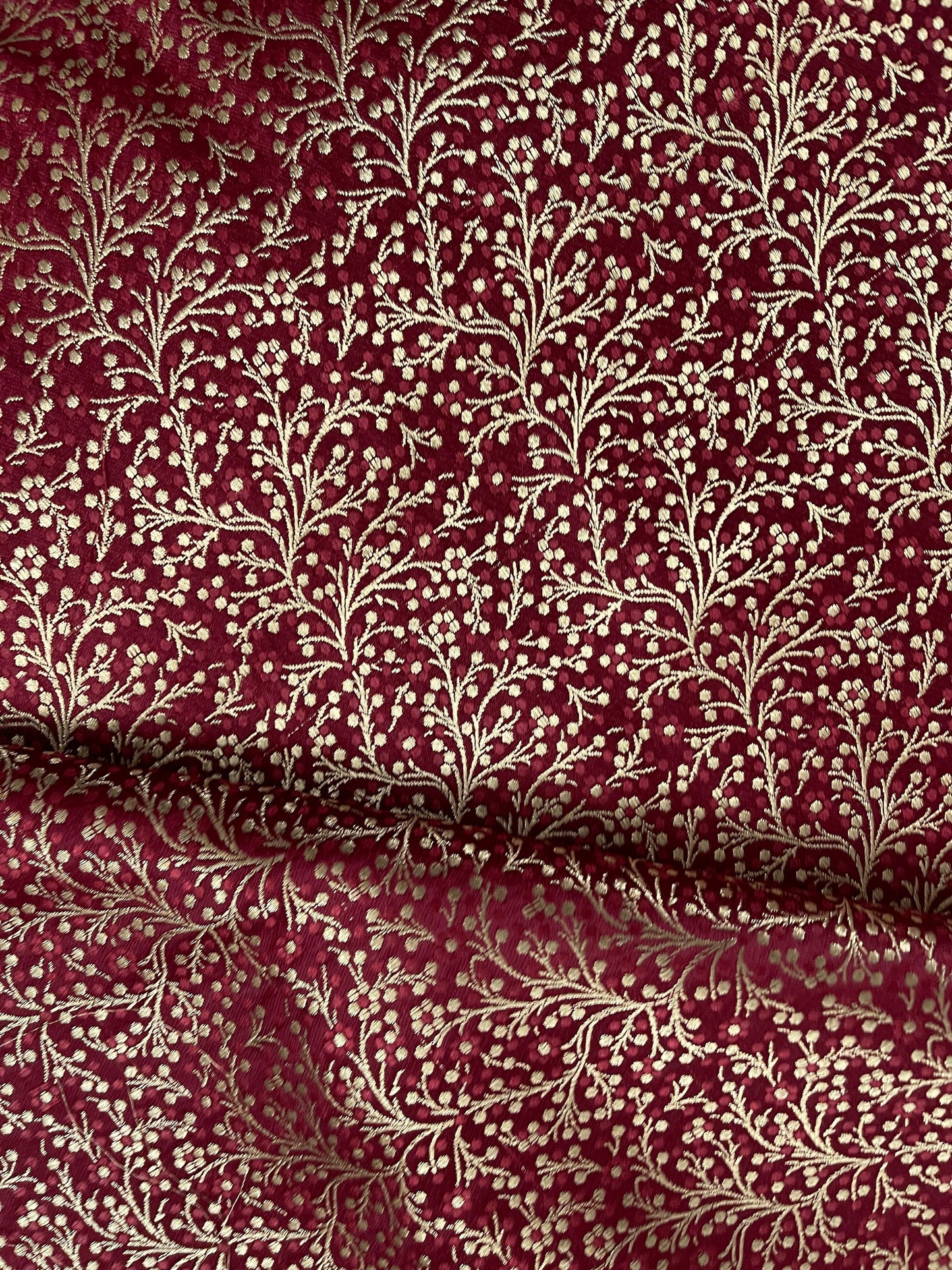 Indian Banarasi Brocade Fabric in Red and Gold Color, Multiple lengths will come in the continuous piece - NF194