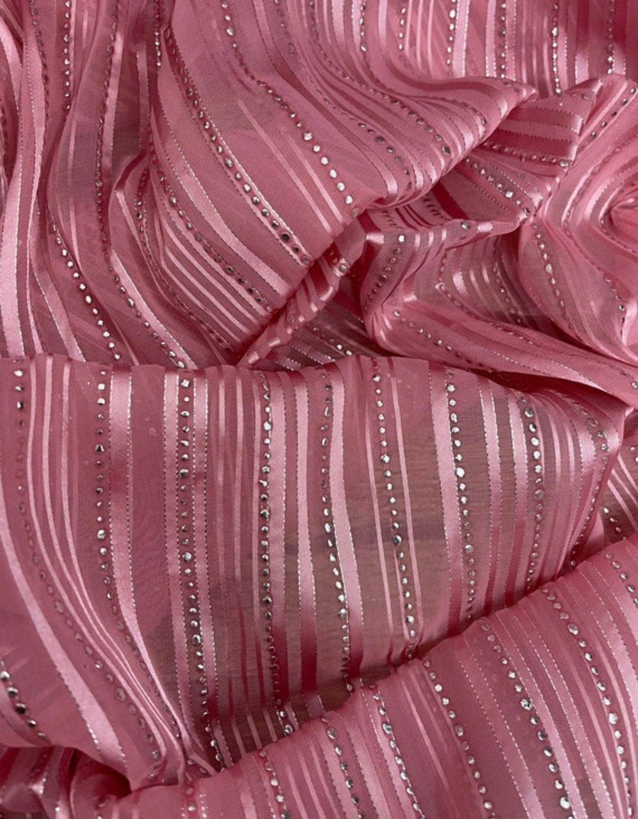 viscose organza Sheer embroidery Fabric in Pink and Silver color, Multiple lengths will come in the continuous piece - NF54B