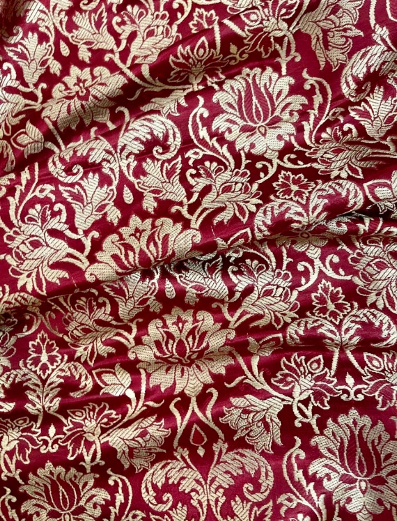 Indian Banarasi Brocade Fabric in Red and Gold color, Multiple lengths will come in the continuous piece - NF08