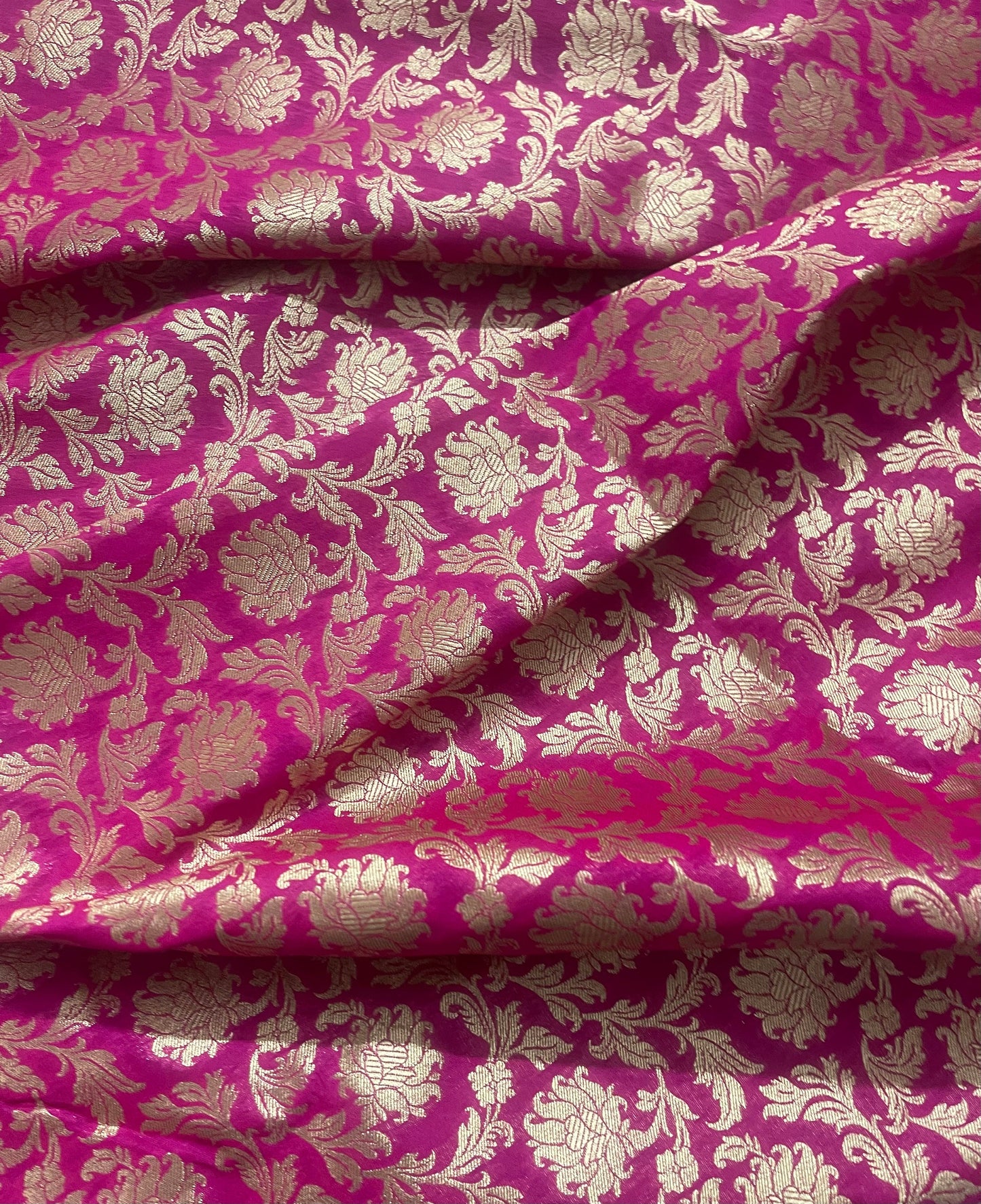 Indian Banarasi Brocade Fabric in Pink and Gold color, Multiple lengths will come in the continuous piece - NF204