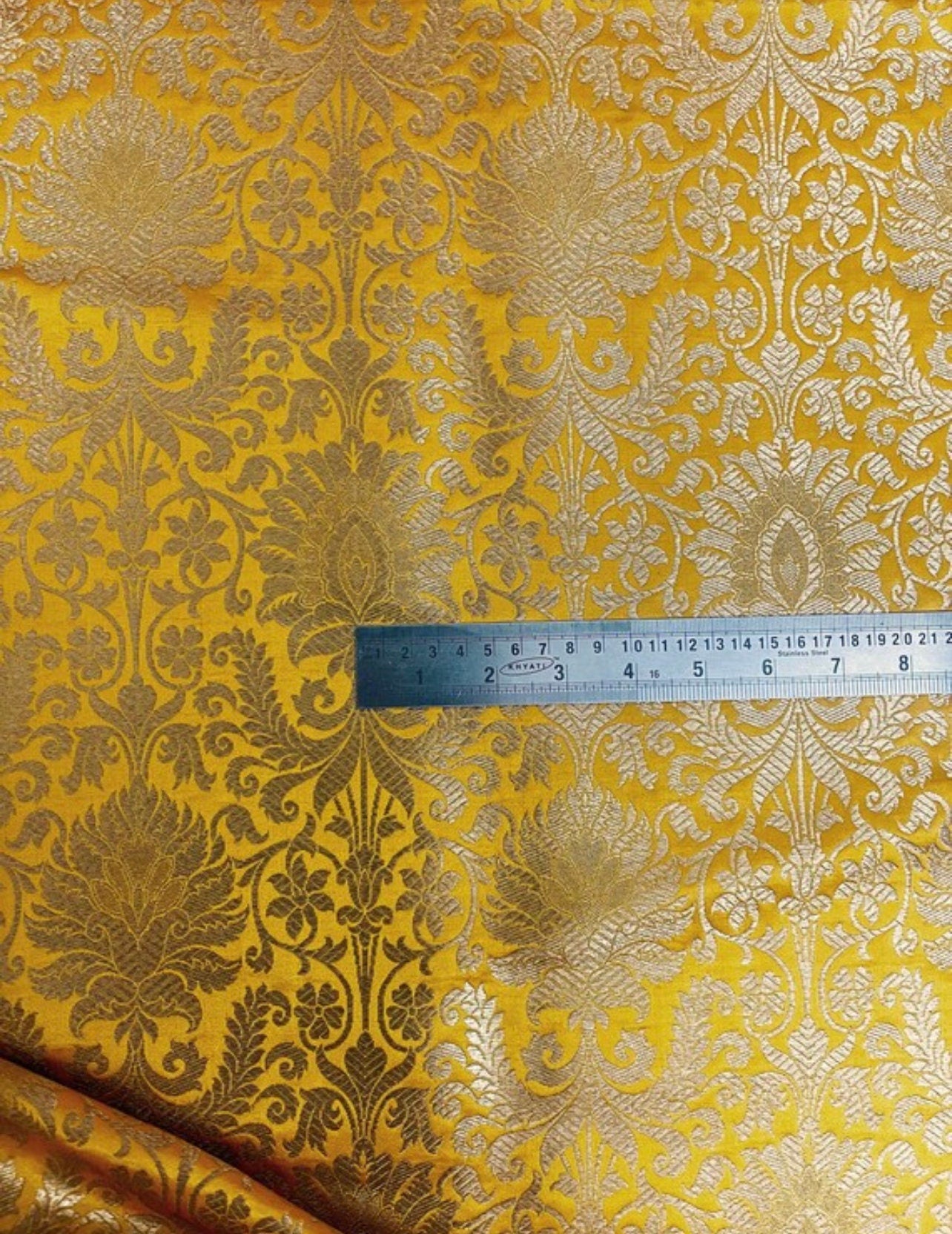 Indian Banarasi Brocade Fabric in Yellow and Gold color, Multiple lengths will come in the continuous piece - NF339