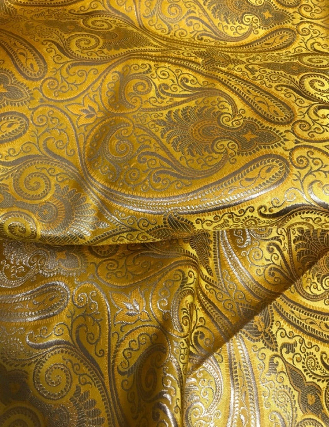 Indian Banarasi Brocade fabric in Yellow and Gold color, Multiple lengths will come in the continuous piece - NF176