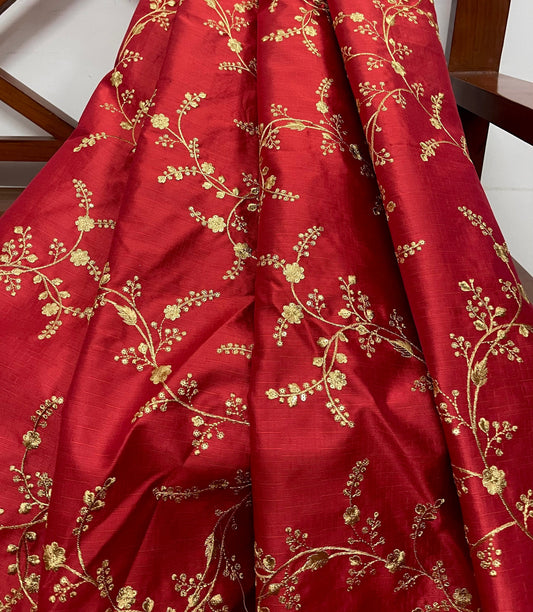 Red and gold embroidered fabric, Wedding dress, Bridesmaid dress, Indian fabric, Luxury fabric, Haute couture, Fashion fabric - NFAF424