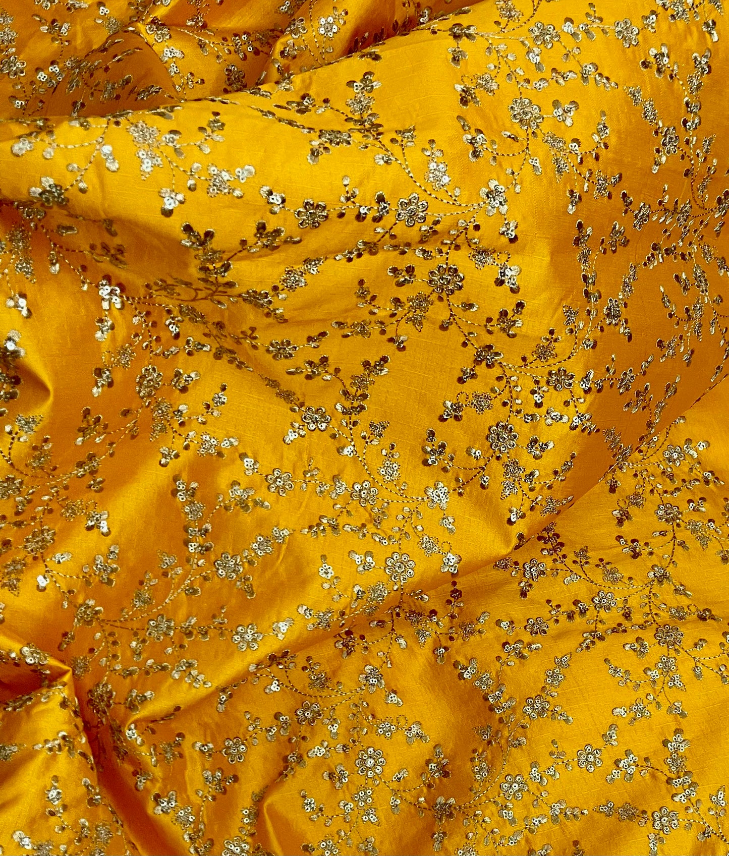 Indian Embroidered Fabric in Yellow and Gold Color, Multiple lengths will come in the continuous piece - NF226