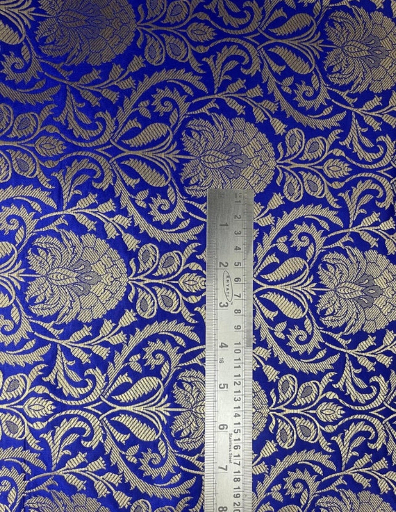 Indian Banarasi Brocade Fabric in Blue and Gold color, Multiple lengths will come in the continuous piece - NF535