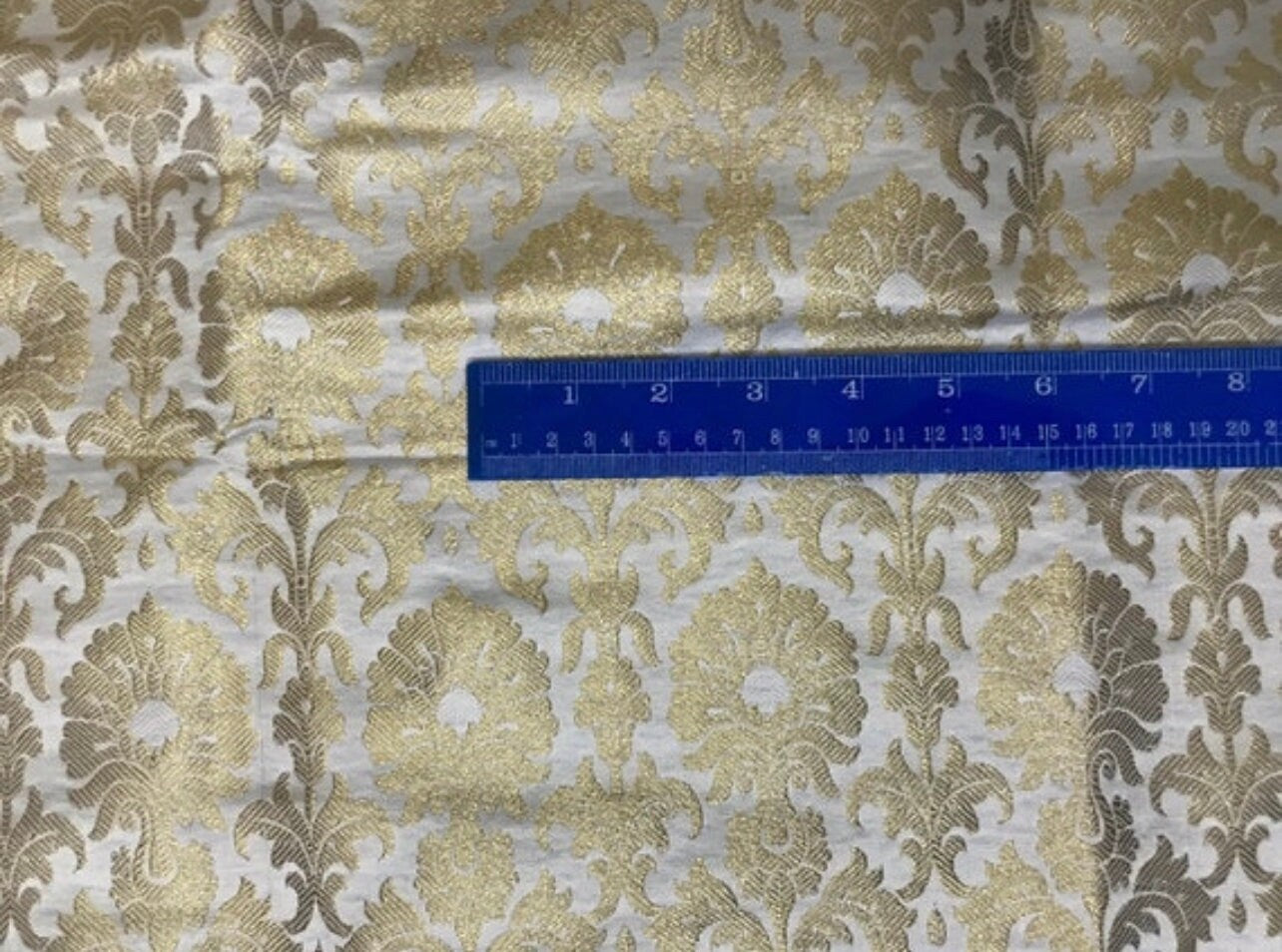 Indian Banarasi Brocade fabric in White And Gold color,  Multiple lengths will come in the continuous piece - NF168