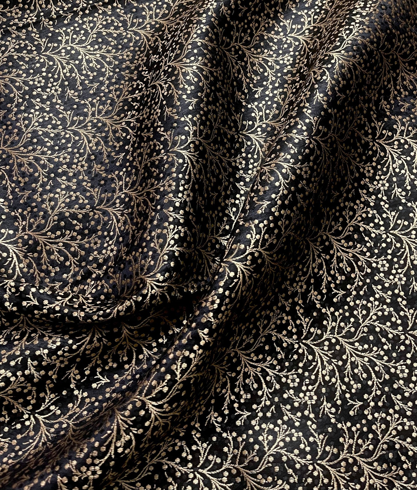 Indian Banarasi Brocade fabric in Black and Gold color, Multiple lengths will come in the continuous piece - NF186