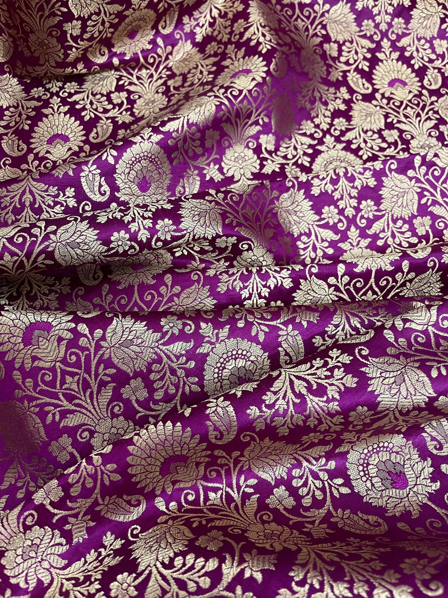 Indian Banarasi Brocade Fabric in Purple Magenta and Gold color, Multiple lengths will come in a continuous piece - NF683