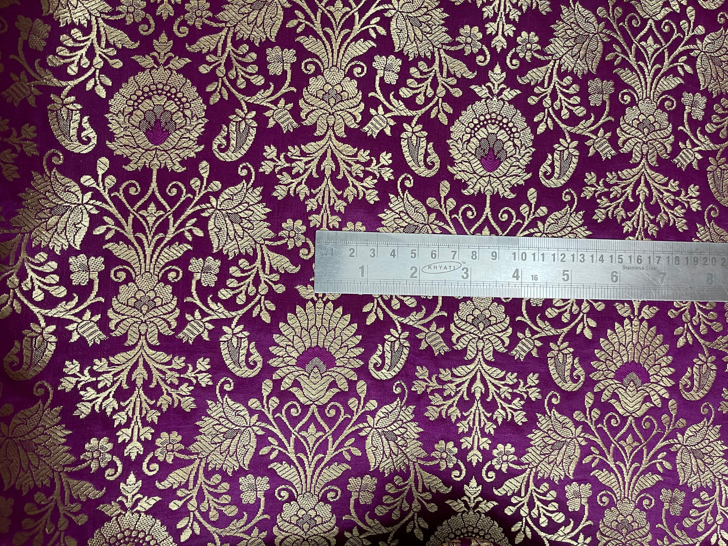 Indian Banarasi Brocade Fabric in Purple Magenta and Gold color, Multiple lengths will come in a continuous piece - NF683